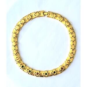 Vintage Statement Collar Necklace – Bold Gold-Tone Link with Multi-Color Jewels